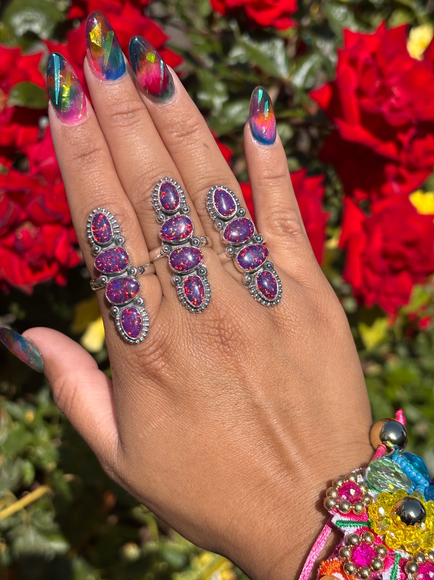 Purple Confetti Flash Bello Opal Rings