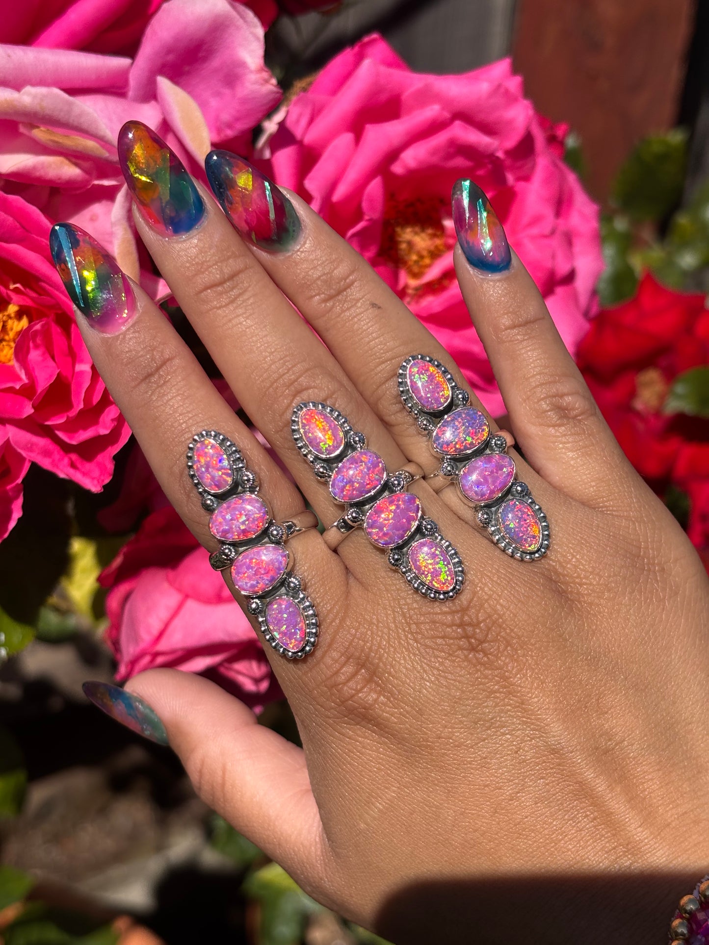 Pink Confetti Flash Bello Opal rings