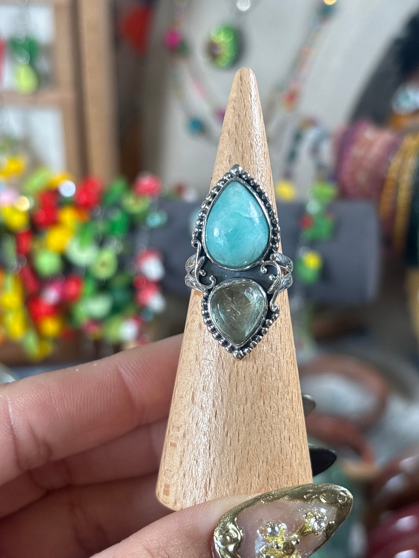 Amazonite & Green Fluorite ring