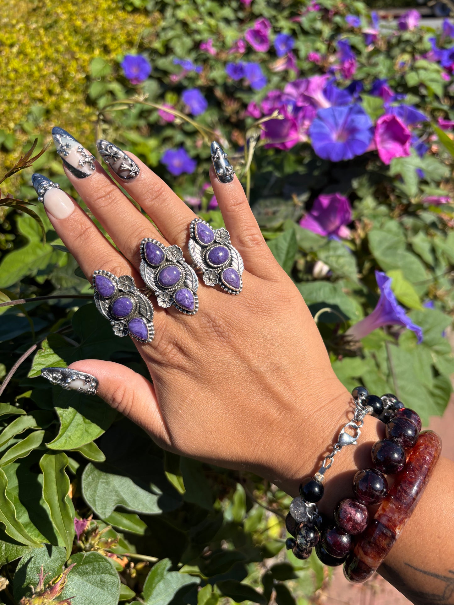 Charoite triple ring