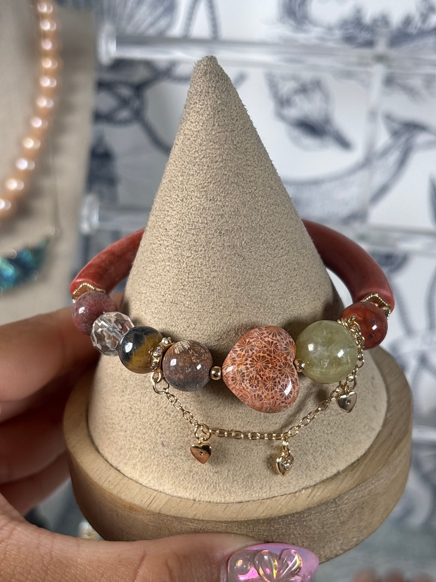 Fossilized Coral Heart Half Bangles