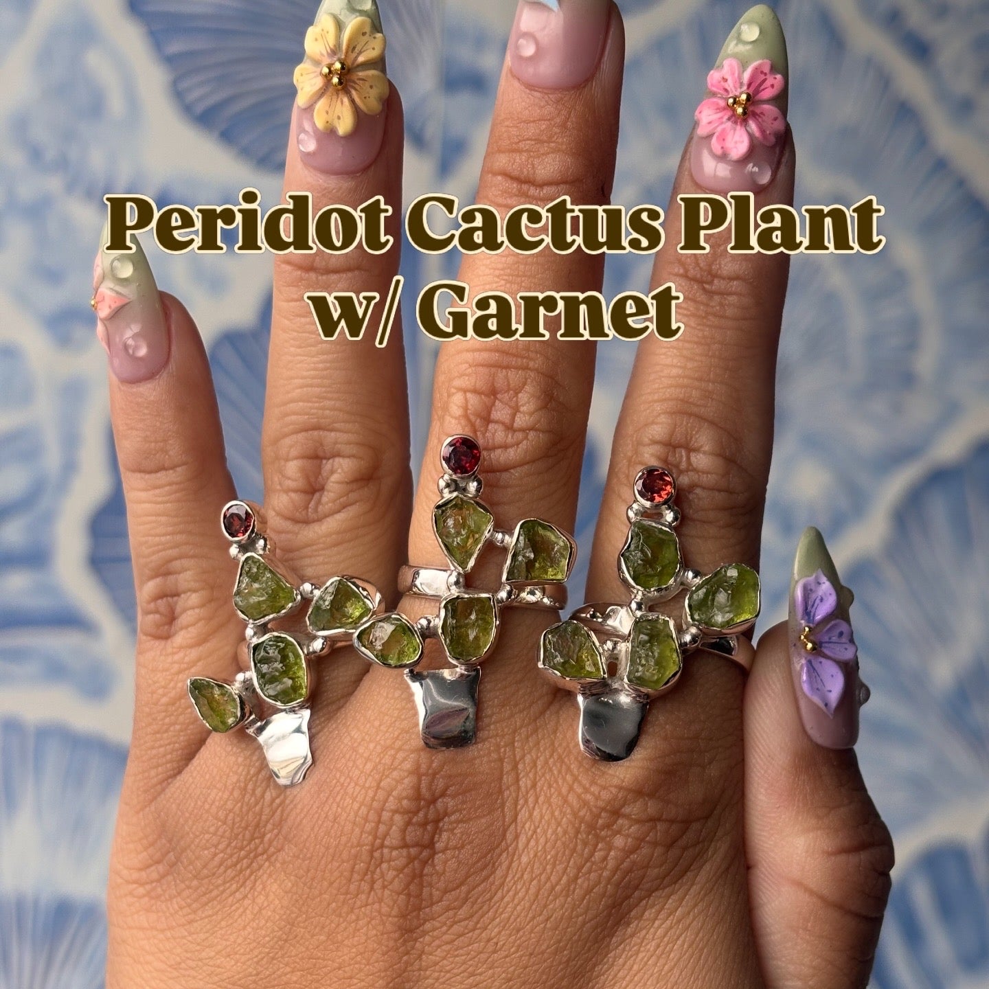 Cactus Peridot & Garnet ring