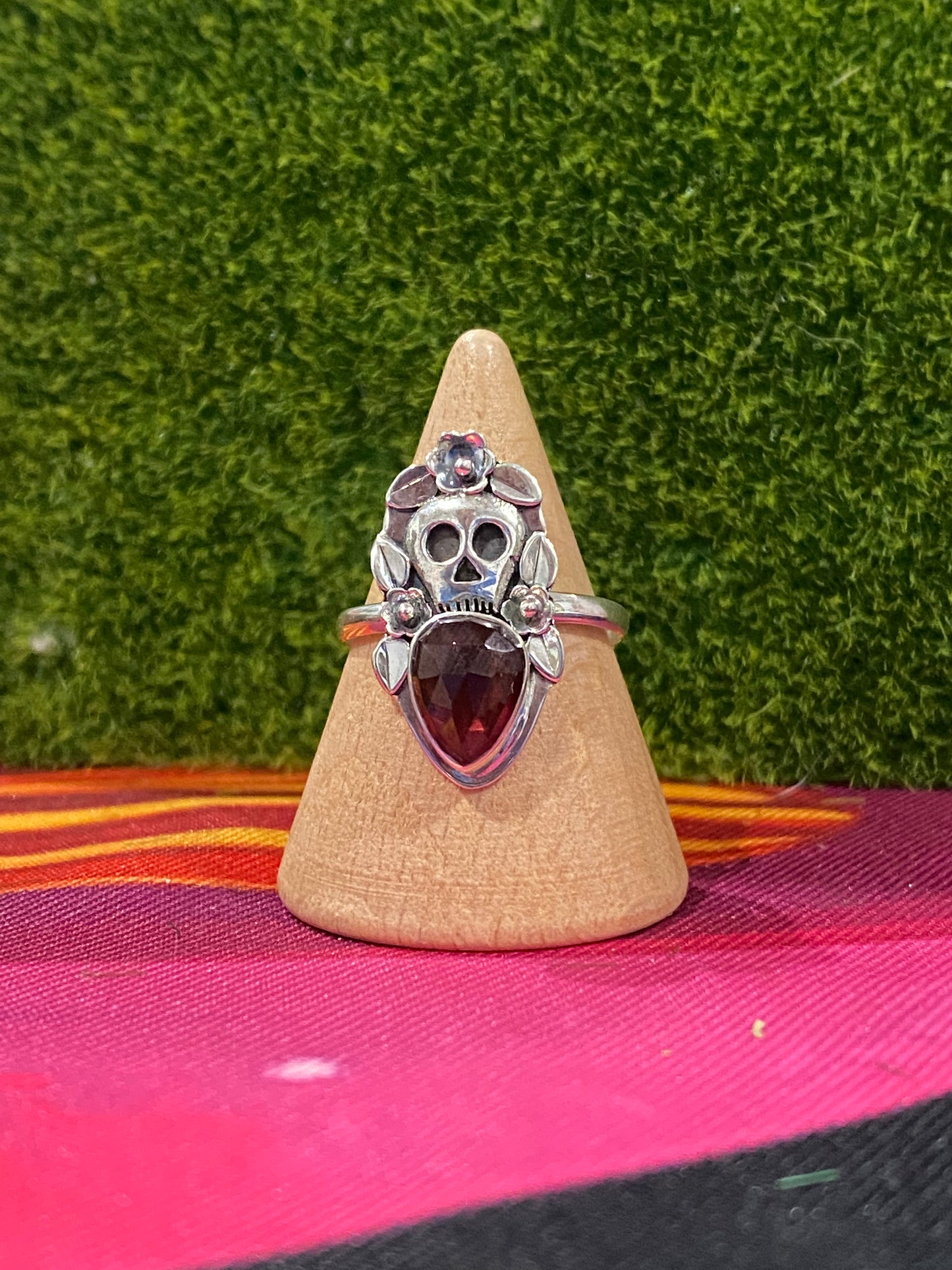Garnet Skull Ring