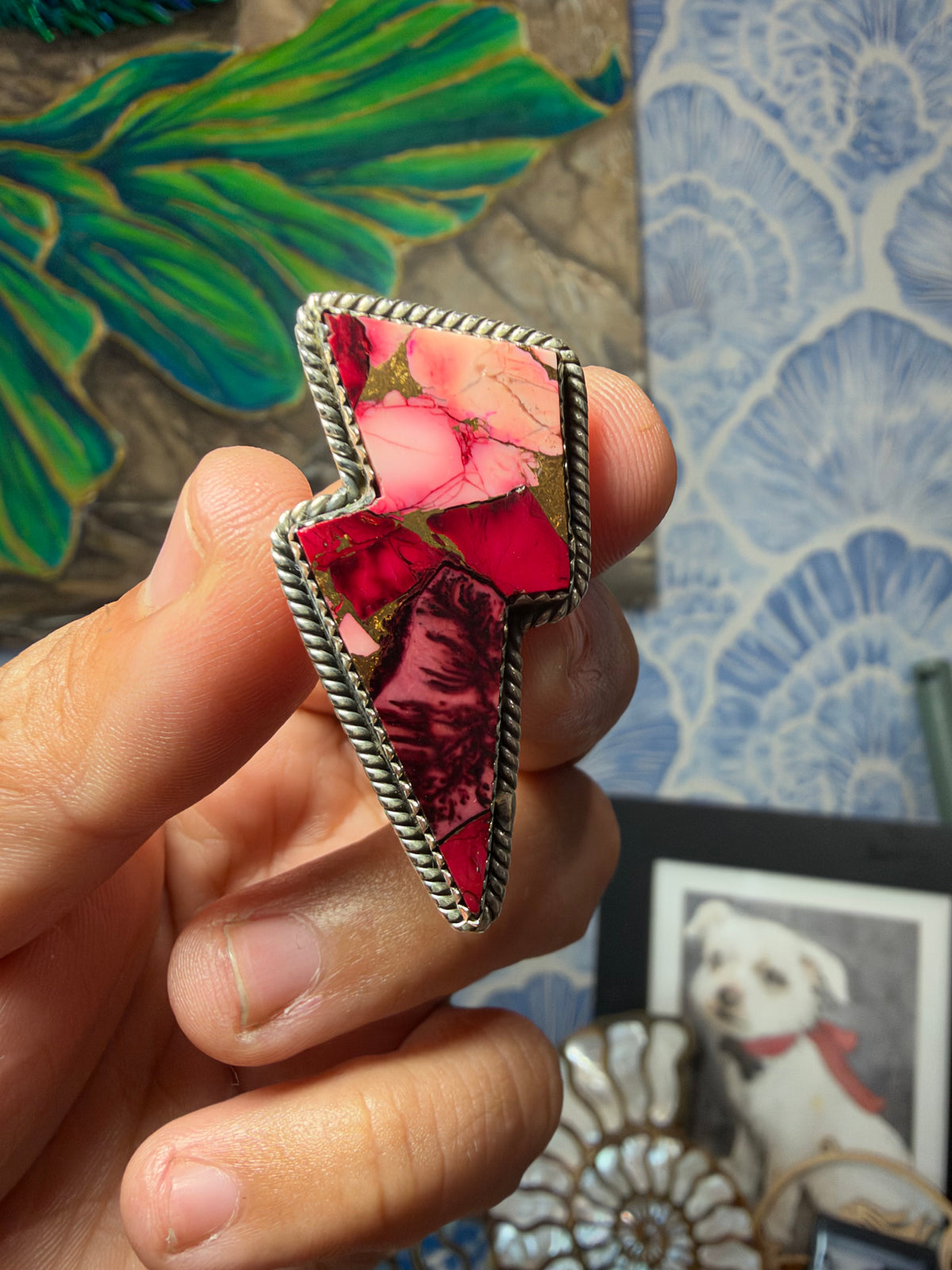 Rose Dahlia Lightning Bolt Silver Ring