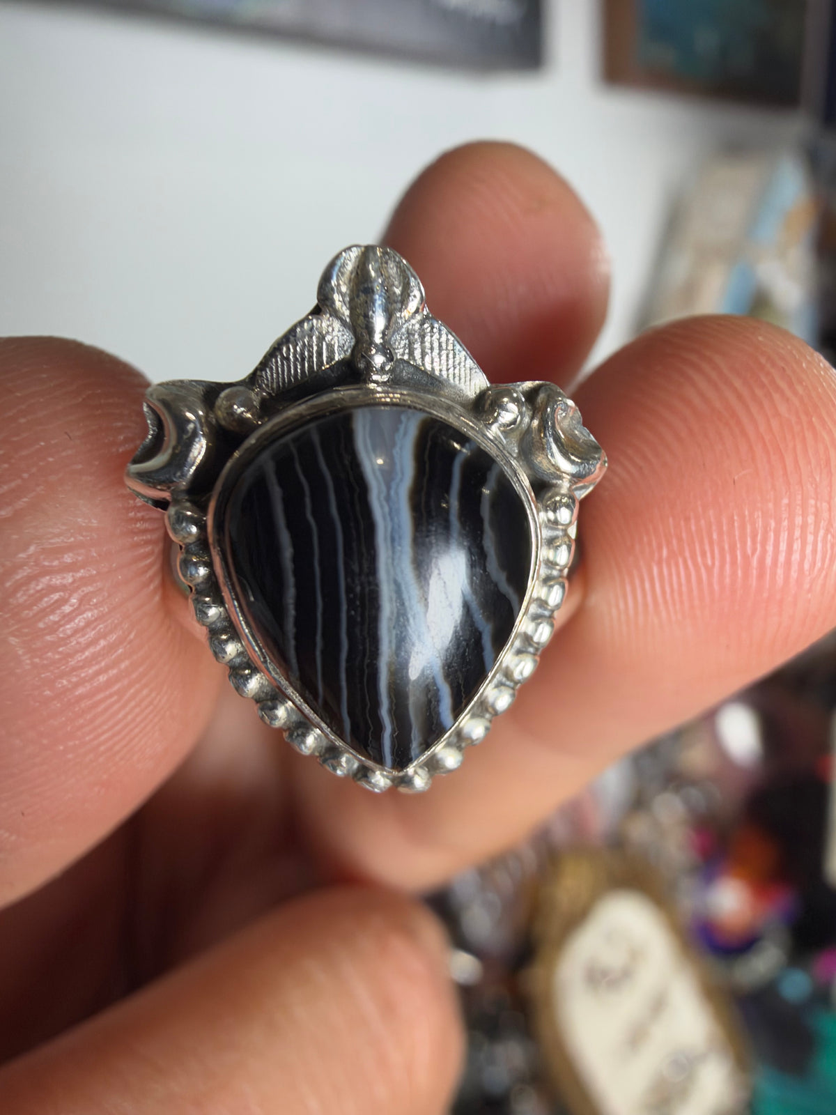 Black Agate Teardrop Statement Ring
