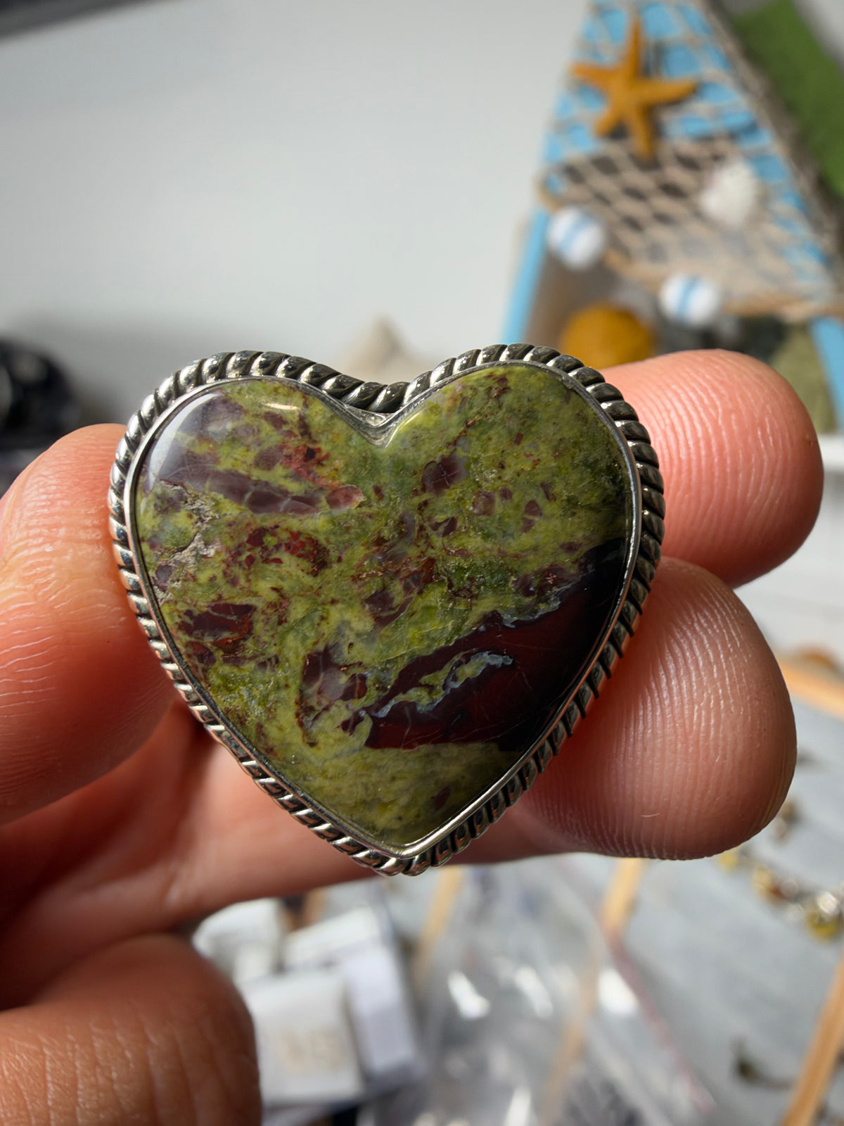 Dragon Blood Stone Heart-Shaped Statement Ring