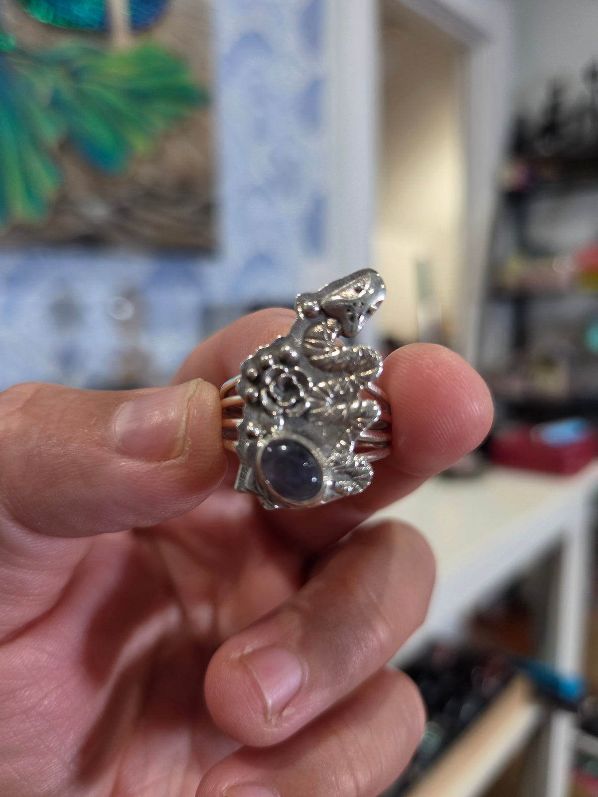 Iolite Snake & Floral Statement Ring