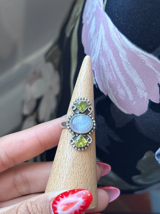 Peridot and Moonstone Ring