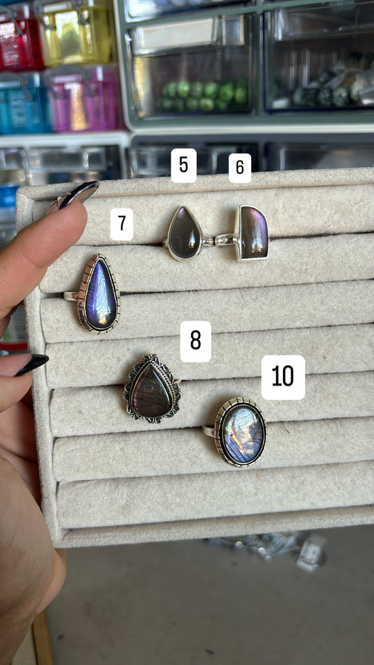 Purple Flash Labradorite rings