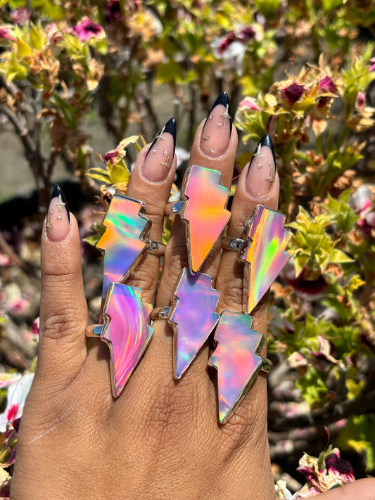 Aurora Opal Lighting Bolt Rings