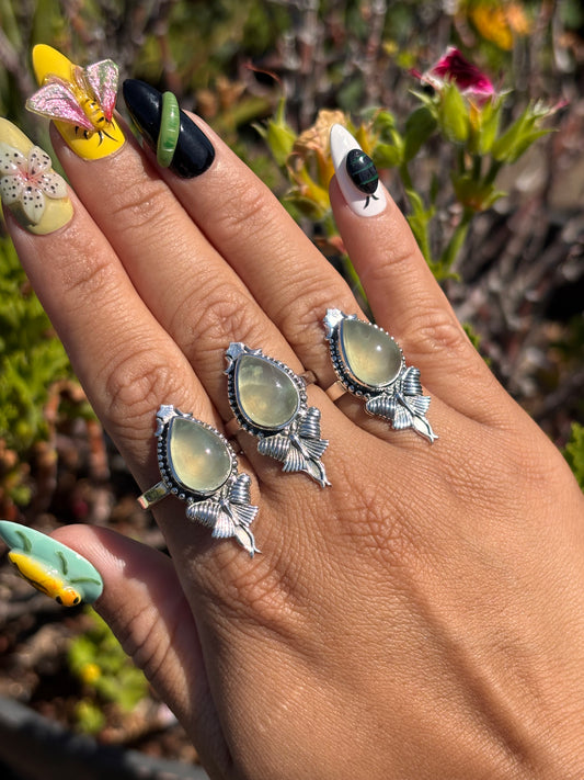 Prehnite Luna Moth Ring