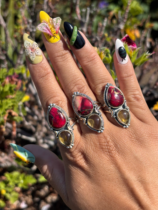 Rose Dahlia + citrine ring