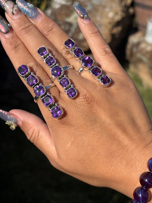 High Quality Amethyst Faceted Multi ring