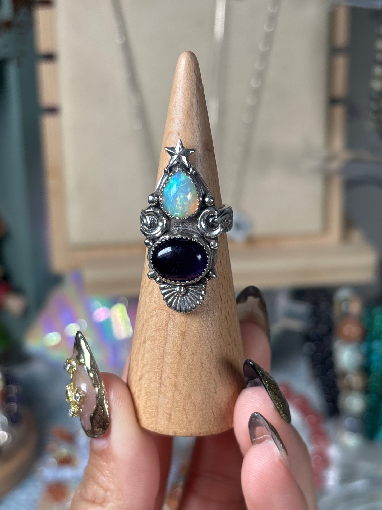 High Quality Ethiopian Opal & Amethyst ring
