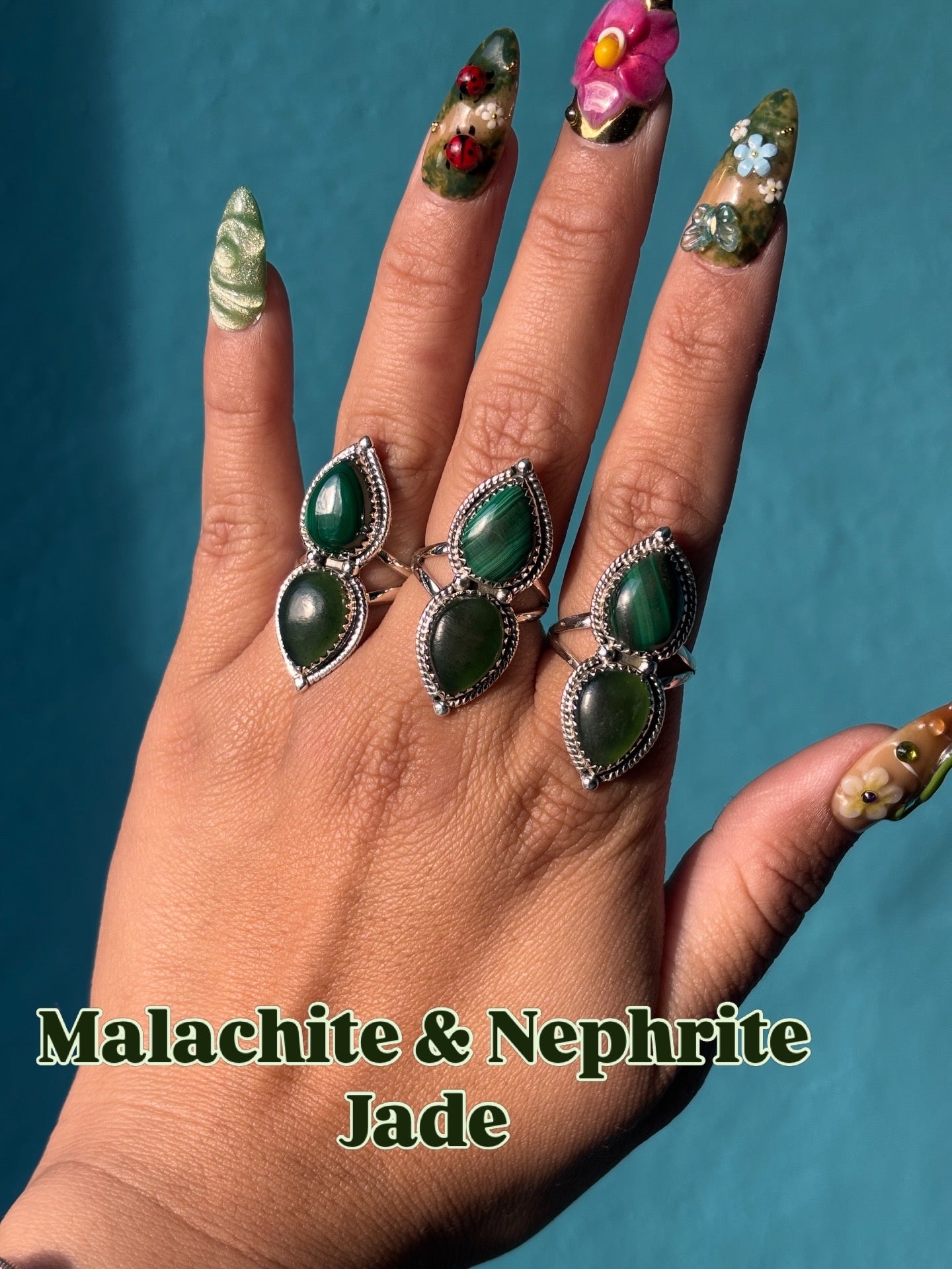 Malachite and Nephrite Ring