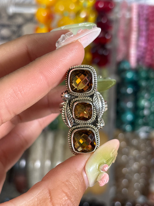 Whiskey Citrine Pixalated Triple Ring