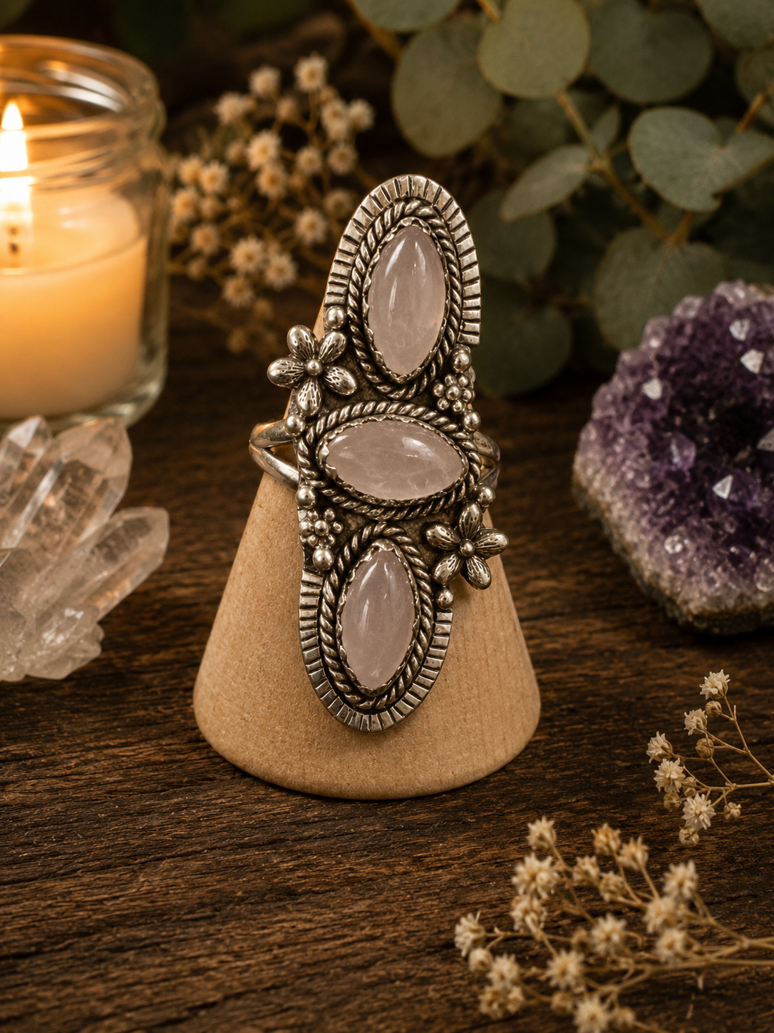 ROSE QUARTZ SILVER RING