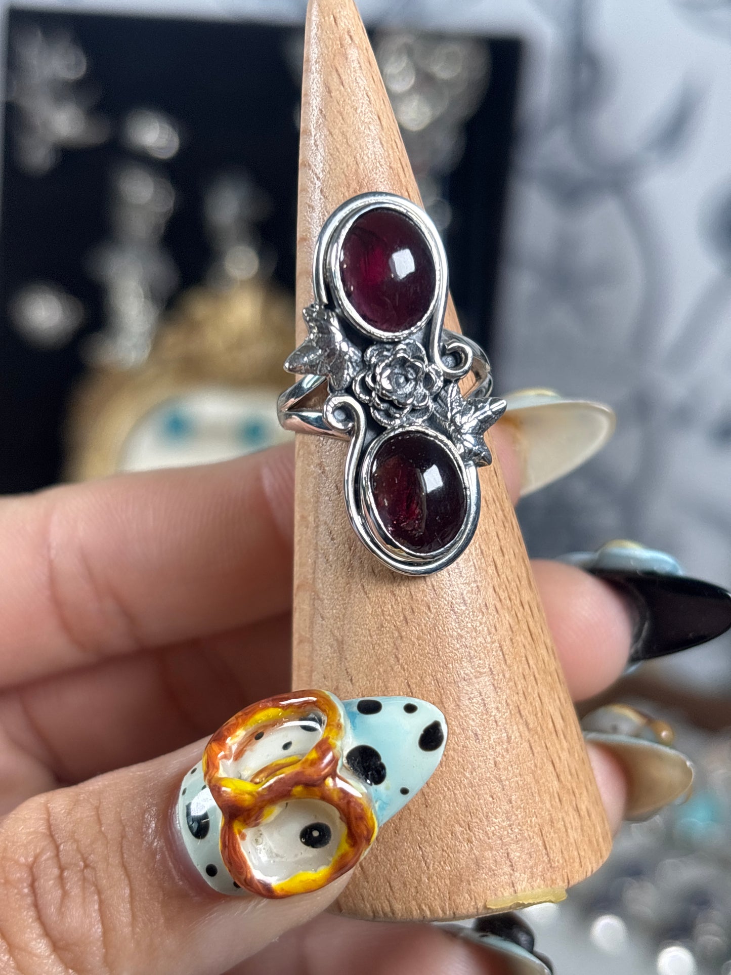 Purple garnet double ring