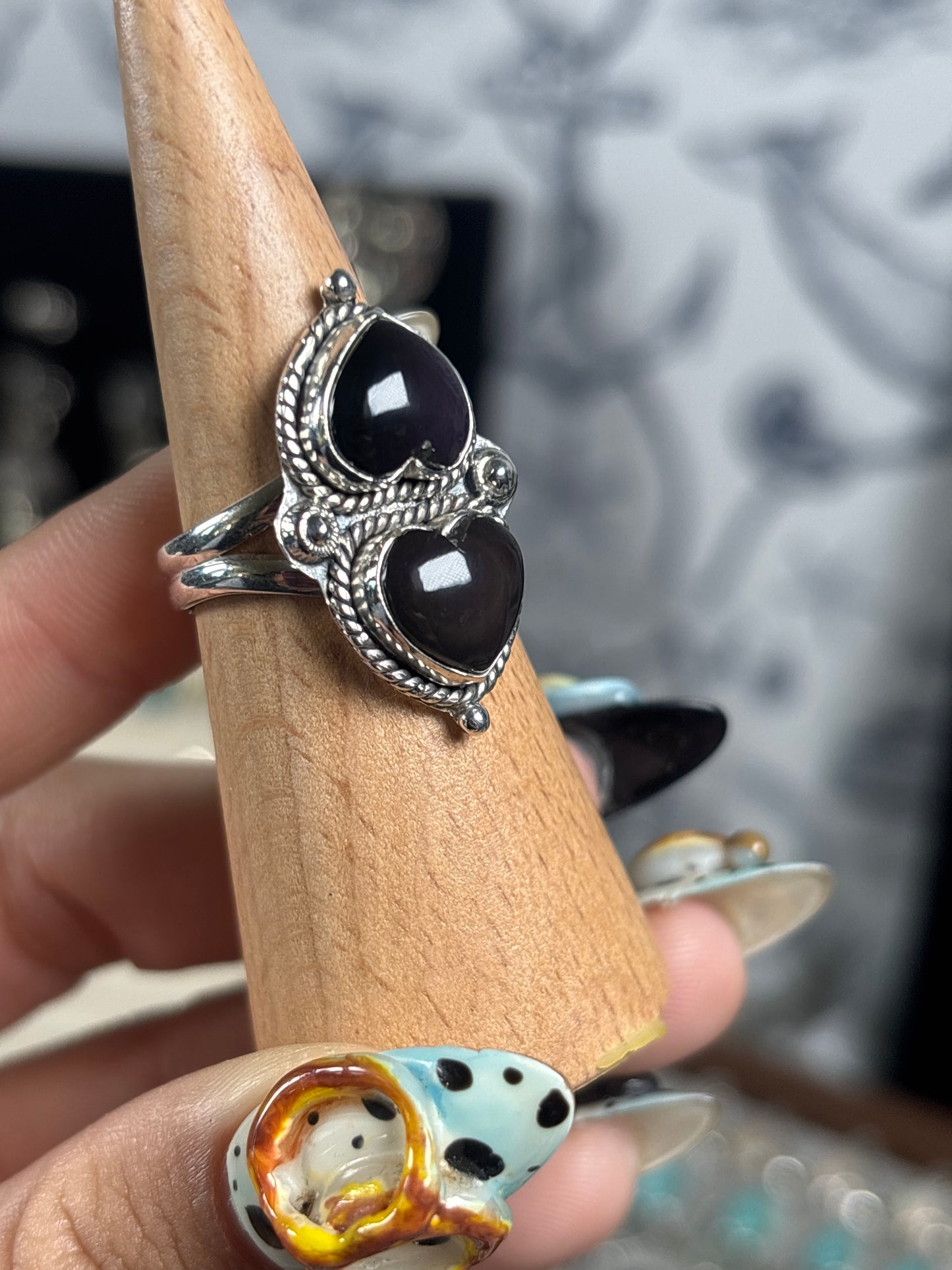 Rainbow Obsidian Double Ring