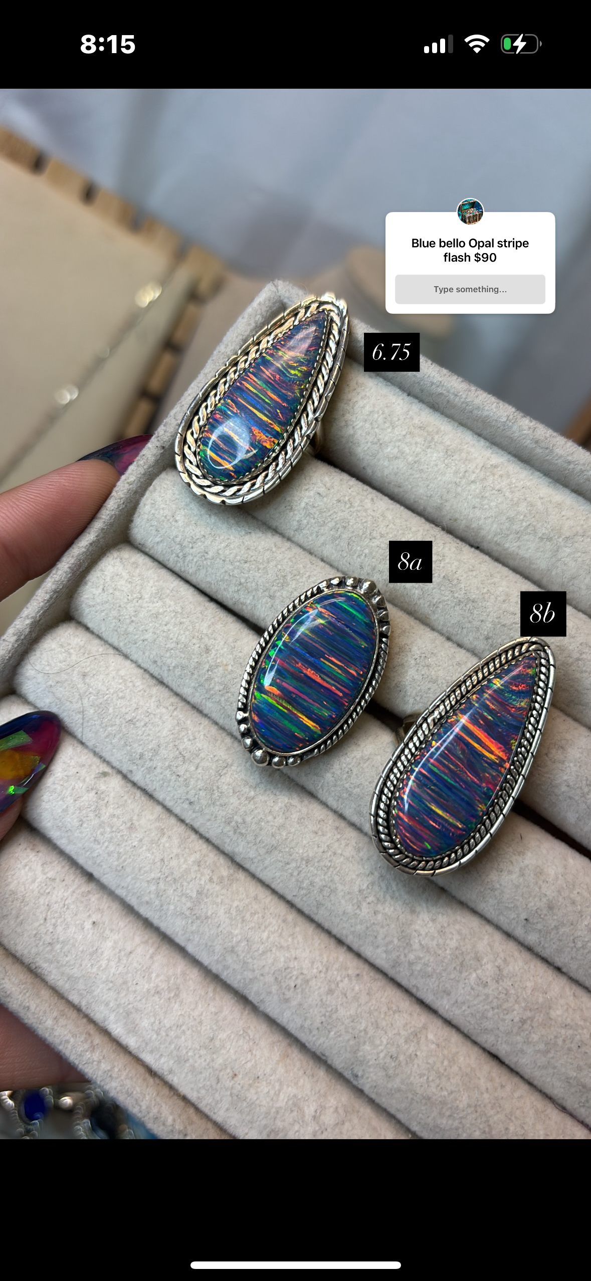 Blue Stripe Flash Bello Opal rings