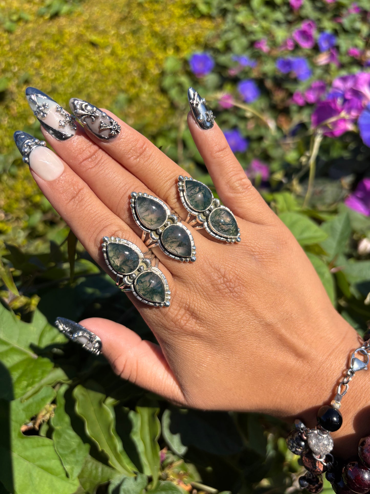 Moss Agate Double Rings