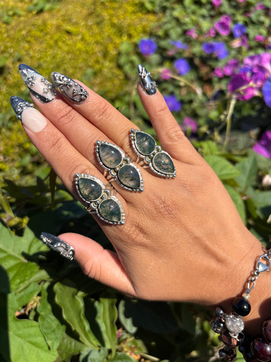 Moss Agate Double Rings