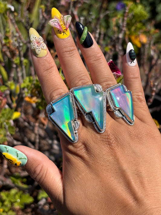 Aurora Opal Bolt Rings