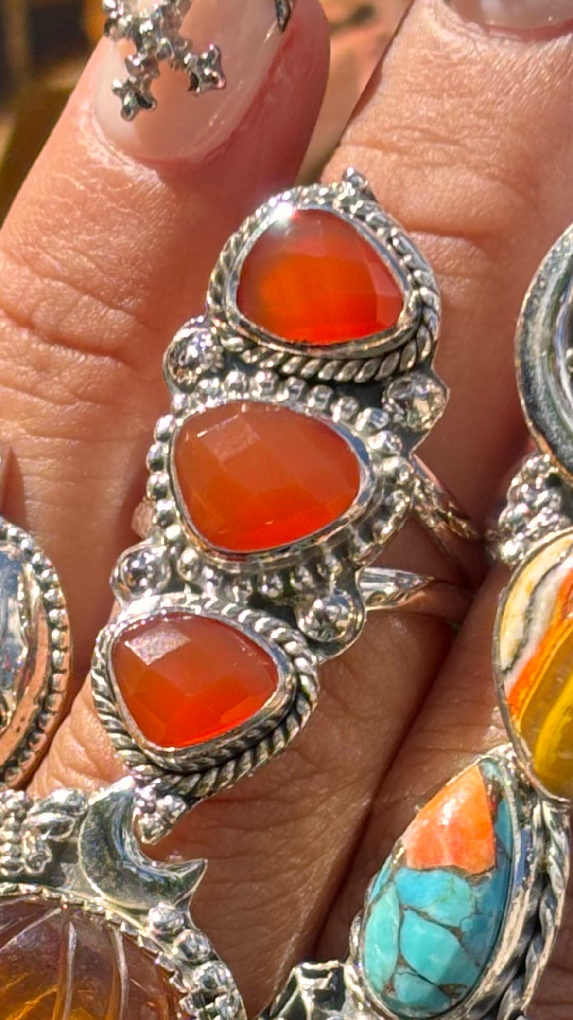 Triple Faceted Carnelian Ring