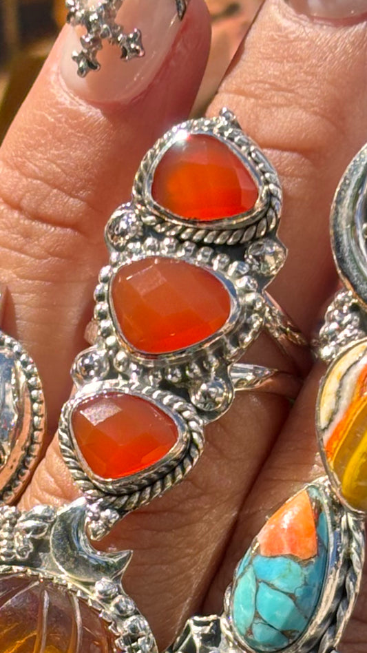 Triple Faceted Carnelian Ring