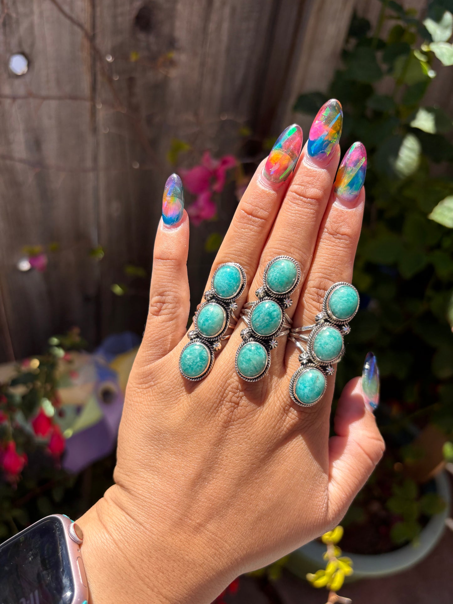 Amazonite rings multi