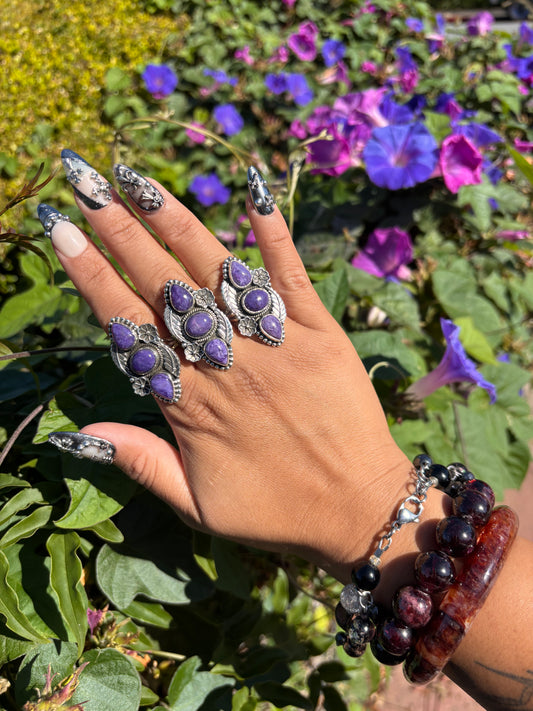 Charoite triple ring
