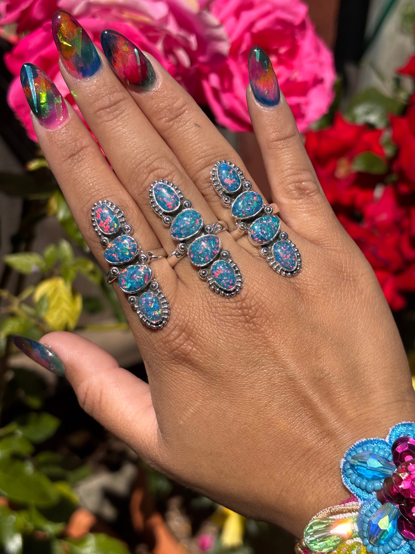 Blue confetti flash Bello Opal ring