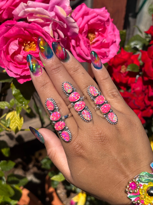 Hot Pink Confetti Flash Bello Opal rings