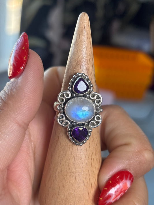 Moonstone & Amethyst ring