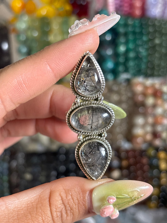 Black Rutile in Quartz Statement Ring