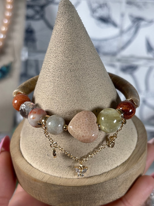 Fossilized Coral Heart Half Bangles