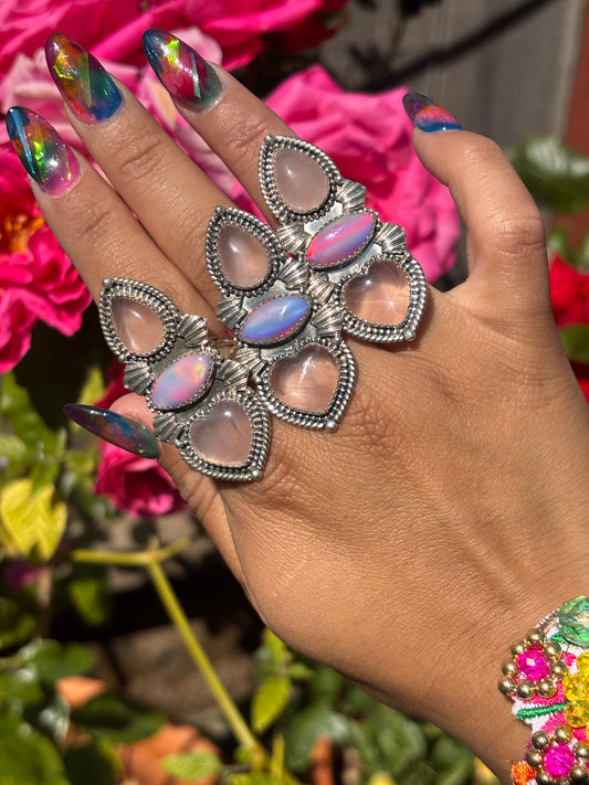 Rose Quartz & Aurora Opal Multi Ring