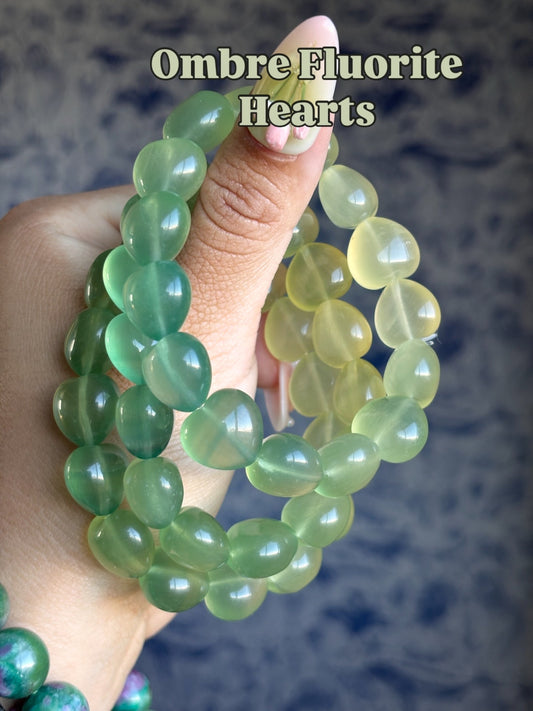 Green Ombre Heart Fluorite Bracelet