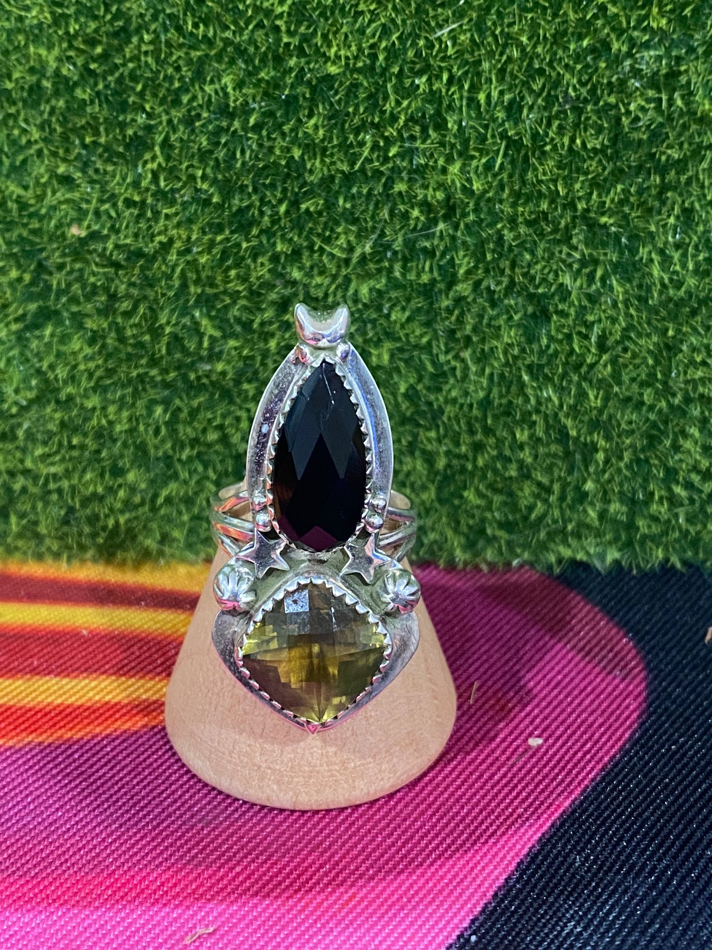 Faceted Onyx & Olive Quartz