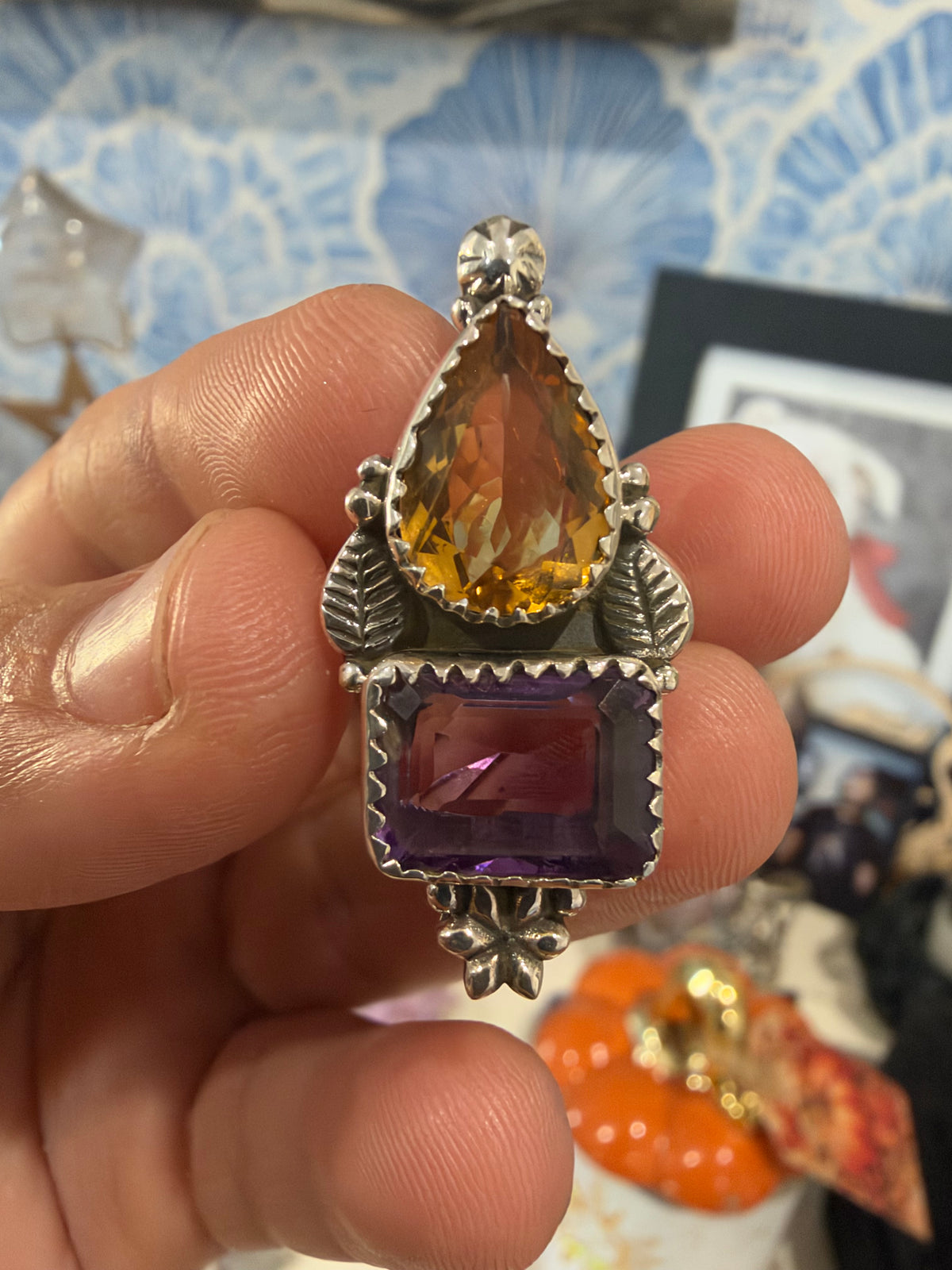 Citrine and Amethyst Silver Ring