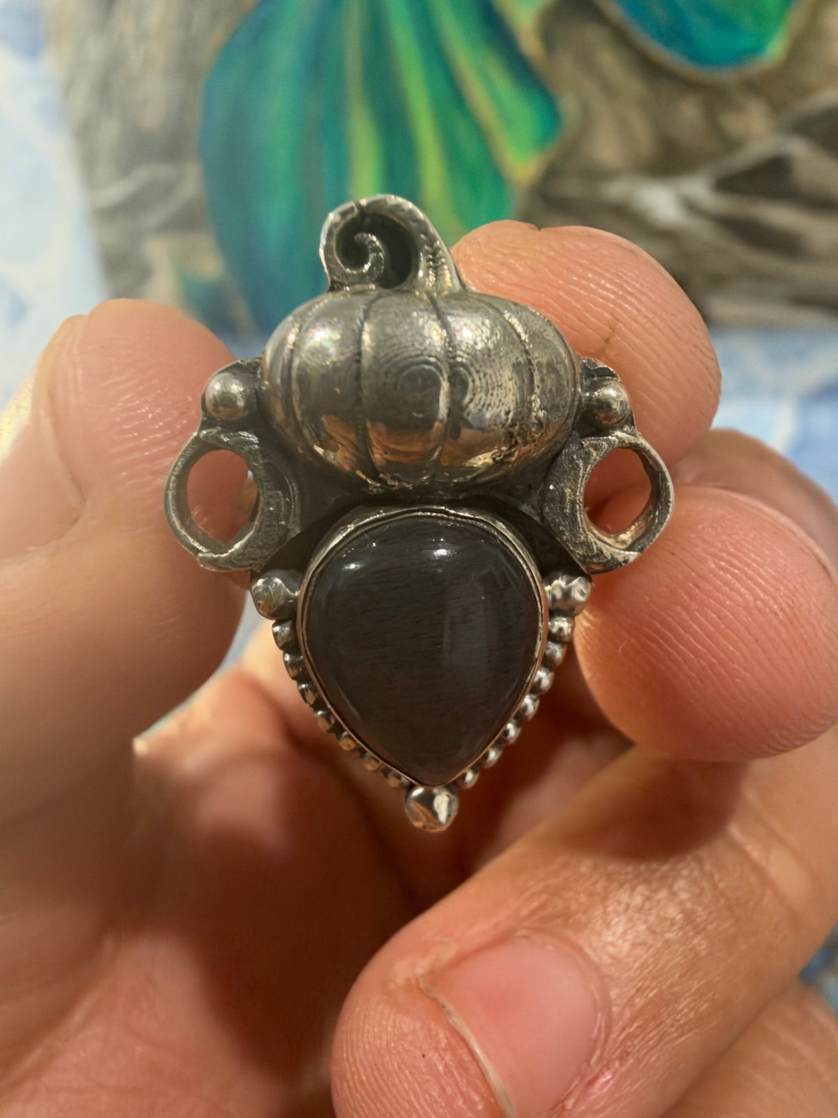 Skeleton Moonstone Pumpkin Silver Ring