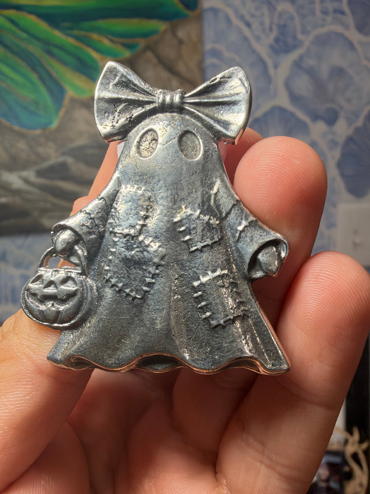 Spooky Ghost Silver-Toned Statement Ring