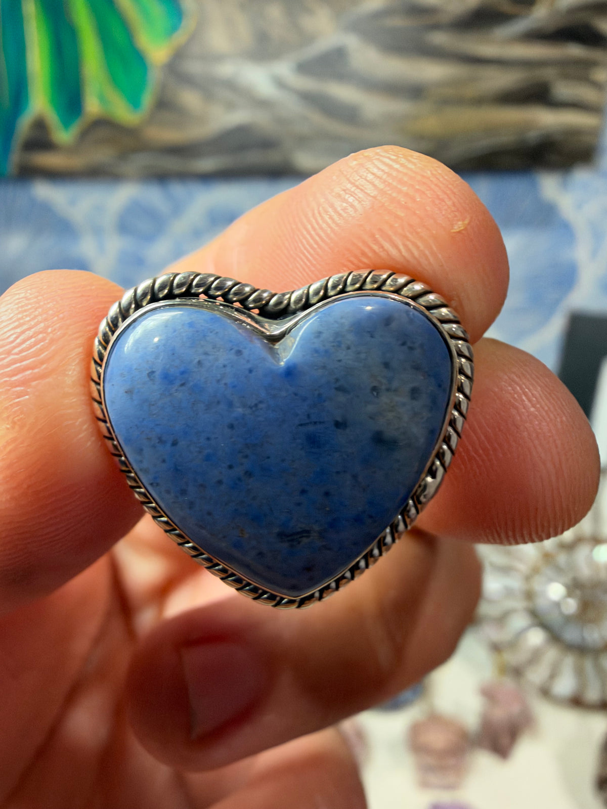 Blue Dumortierite Quartz Heart-Shaped Statement Ring