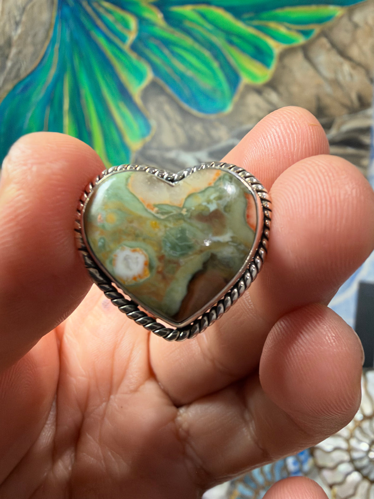 Rainforest Jasper Heart-Shaped Statement Ring
