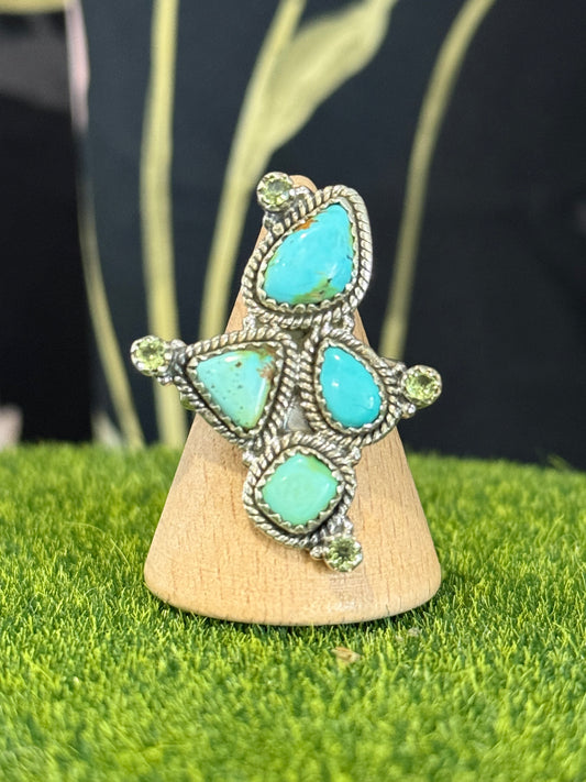 SONORA TURQUOISE & PERIDOT SILVER RING
