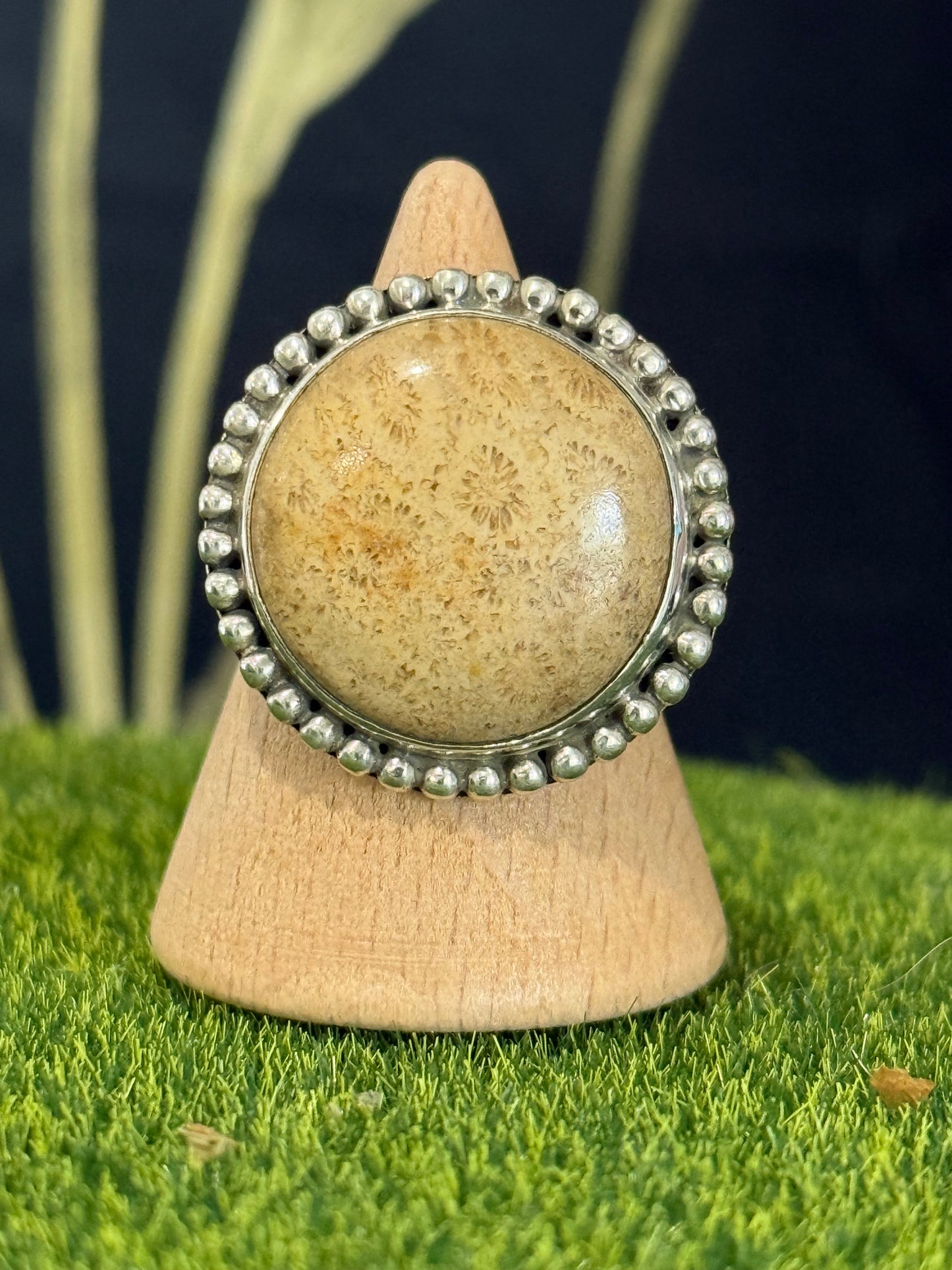 FOSSIL CORAL SILVER RING