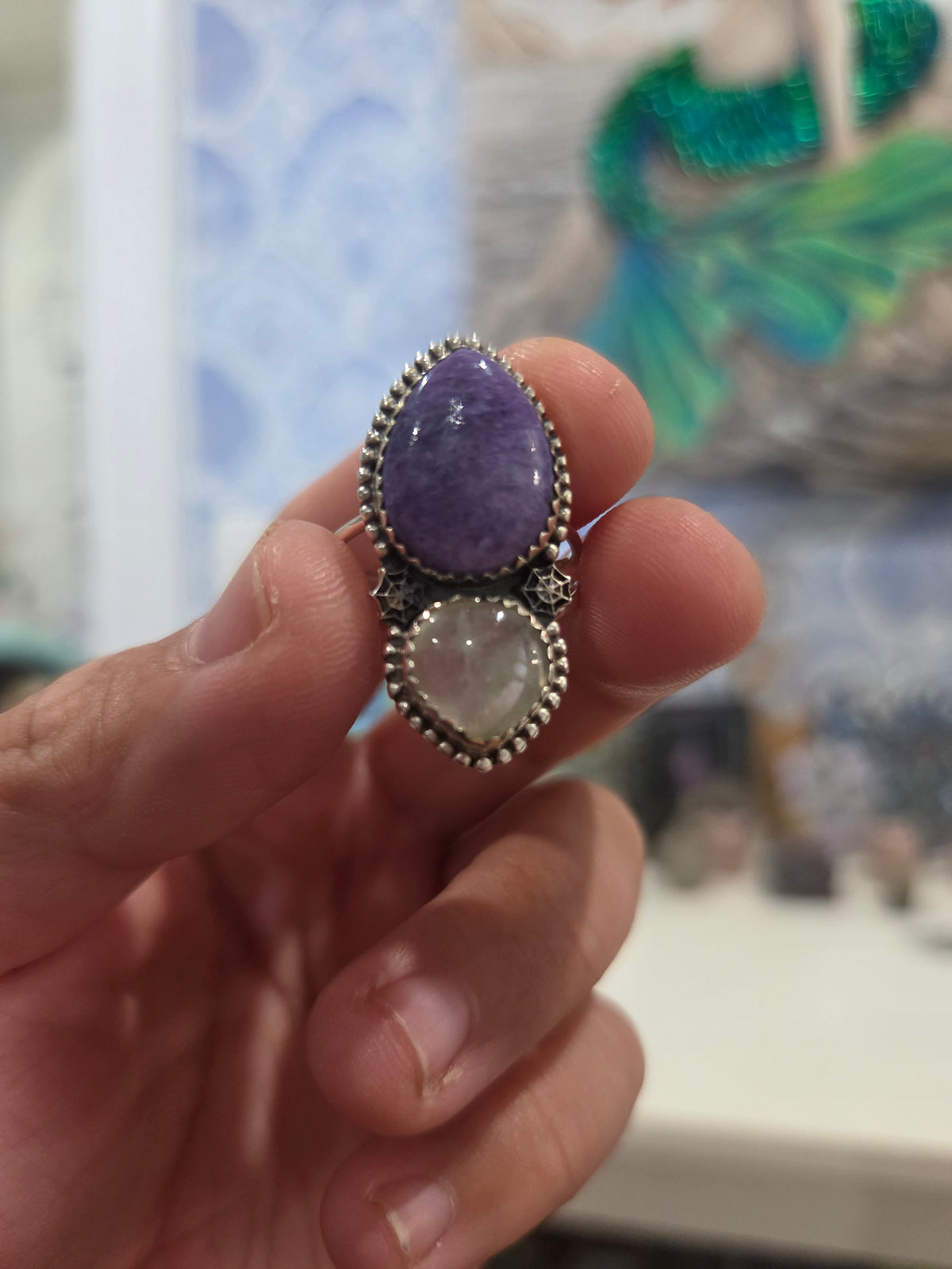 Shadow Eye & Prehnite Statement Ring