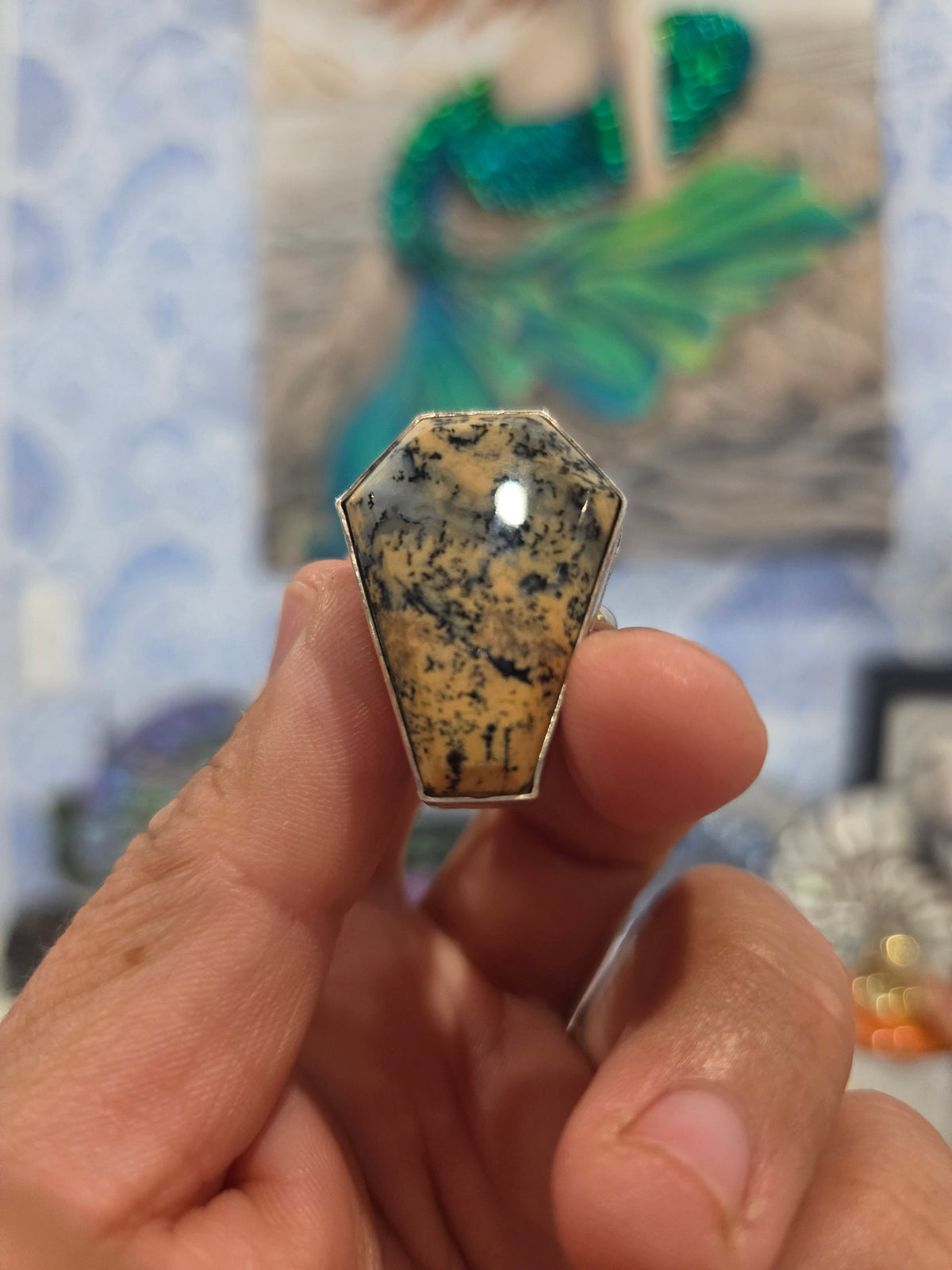 Dendritic Tiger Agate Statement Ring
