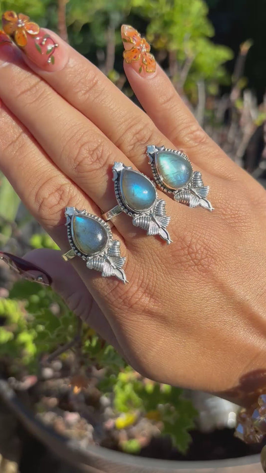 Labradorite Luna Moth Ring