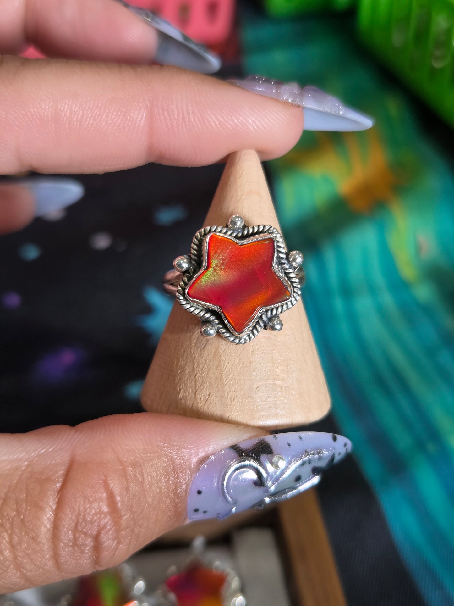 Burning Heart Aurora Opal Star Ring